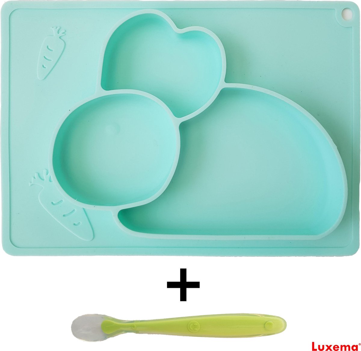 Luxema® - Placemat - Siliconen Placemat met Bord en Lepel - Mintgroen - Antislip - Baby Placemat - Baby bord - Baby Lepel - Kinderservies - Siliconen kinderservies - Topcadeau