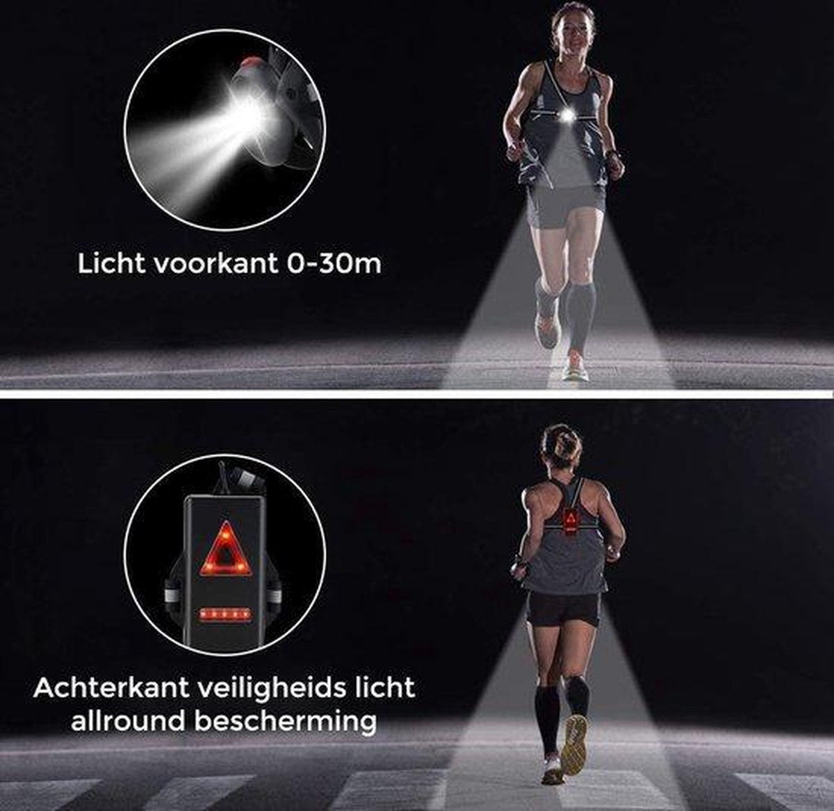 led hardloop verlichting - USB Oplaadbaar voor en Achterkant - Hardloop lampjes - Hardloop lichtjes - Hardloop vest - Hardloopverlichting - Hardloop Borstlamp