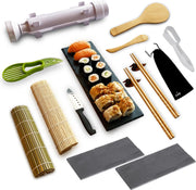 Goodlife® XXL Deluxe Sushi Maker Set - 15 delig - Sushi Bazooka - Rolmatten - Leisteen Serveerplateau's - Chopsticks - Avocado Snijder - Nigiri maker - Eco friendly - Sushi Kit  - Sushi servies - Wit