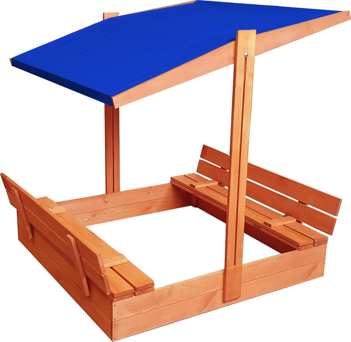 Adana- AFSLUITBARE zandbak met dak en banken incl. dekzeil+ gronddoek  - GEIMPREGNEERD hout-blauw