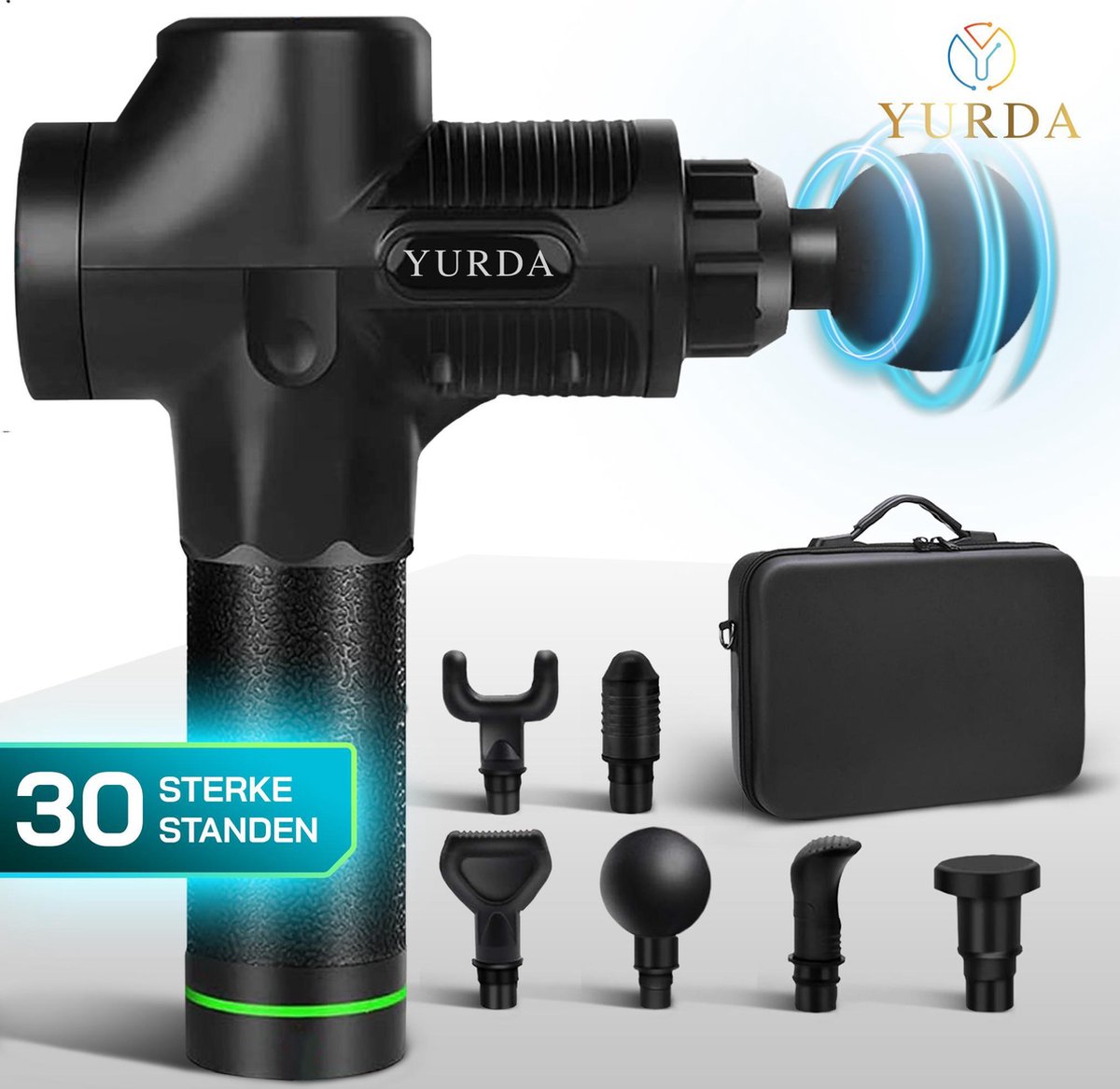 Yurda Massage Gun - Professioneel Massage Apparaat - Klopmassage en Vibratie Massage - Inclusief Opbergkoffer - 30 standen - Zwart