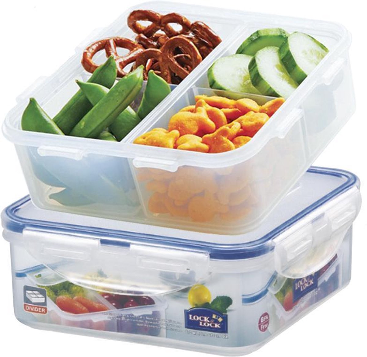 Lock&Lock Snackdoosjes | Snackboxen - met Vakjes - Set van 2 Stuks - 870 ml - Transparant
