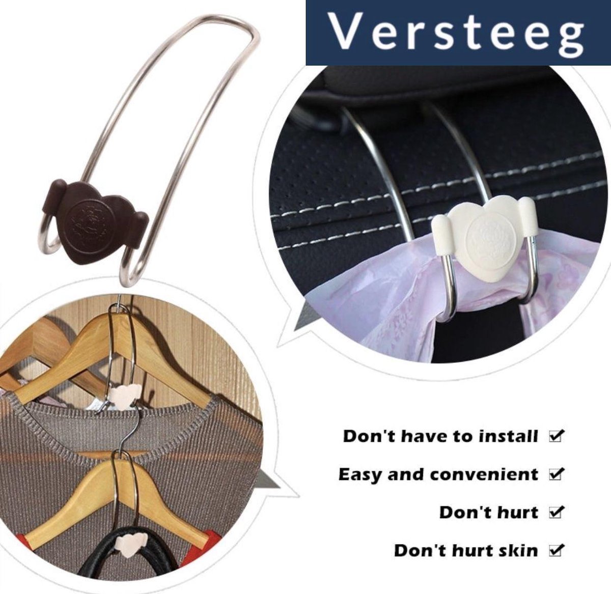 autostoel haak van Versteeg® - tas ophangbeugel - autostoel ophanghaak-