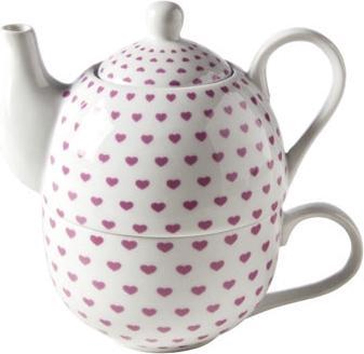 Theepot met Mok - ø10.5xh15.5 - Pink Hearts - Theepot 41cl - Mok 34cl
