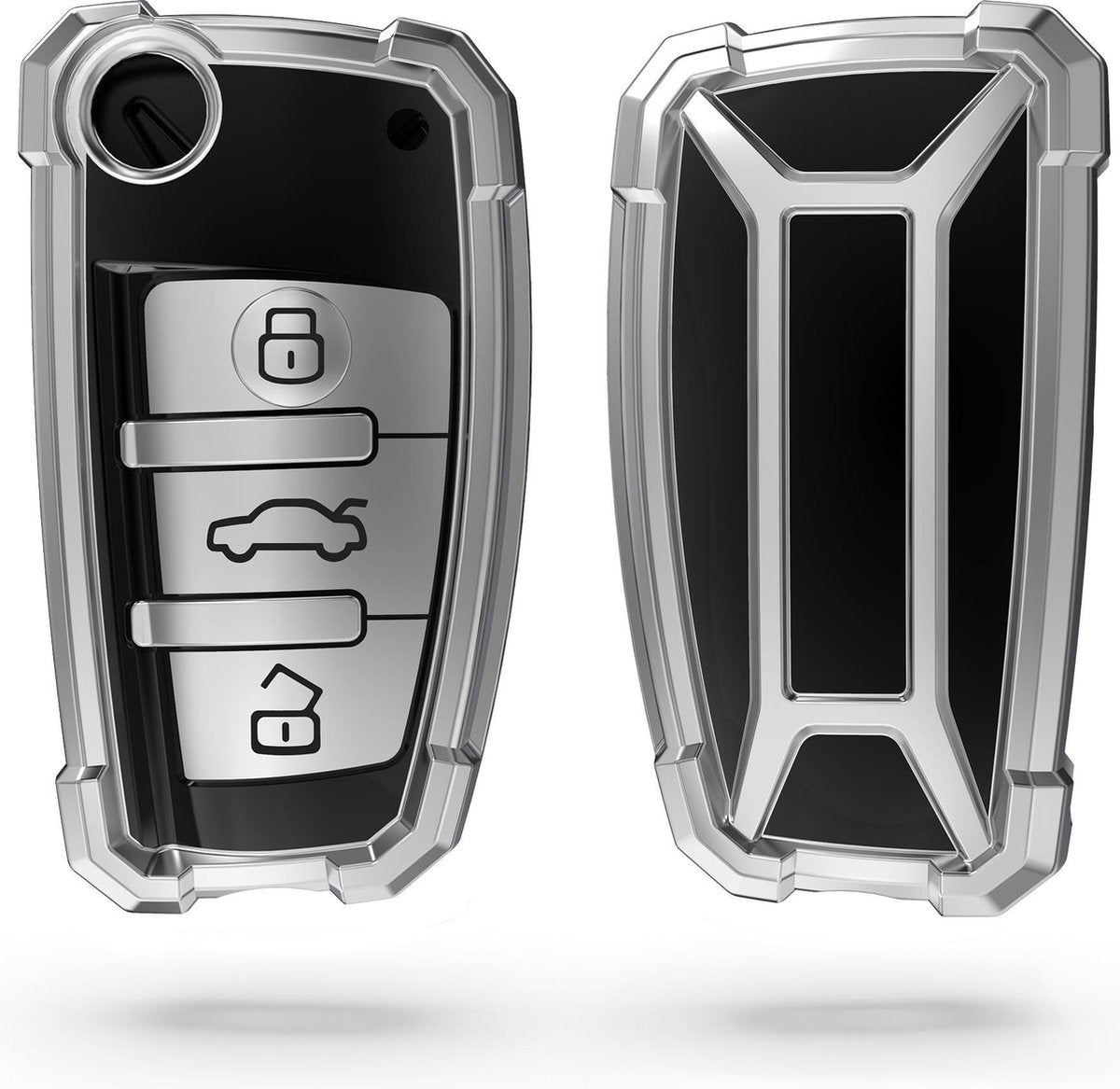 kwmobile autosleutelhoes voor Audi 3-knops autosleutel - TPU beschermhoes - sleutelcover - Transformer Sleutel design - hoogglans zilver / zwart