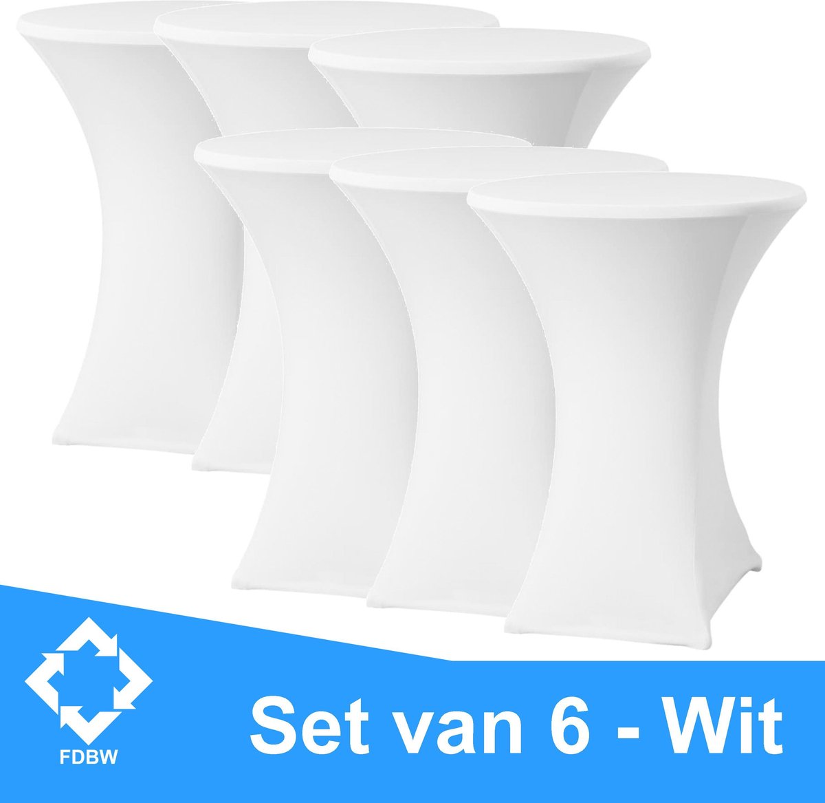 Statafelrok Luxe x 6 - Statafel Tafelrok - Statafelhoes - Stretch – WIT - ∅80 x 110 cm – geschikt voor Horeca Evenementen | Sta Tafel Hoes | Statafel | Staantafelhoes | Cocktailparty | Trouwerij | Bruiloft | Sta-tafel rok | Statafelrok – SET VAN 6
