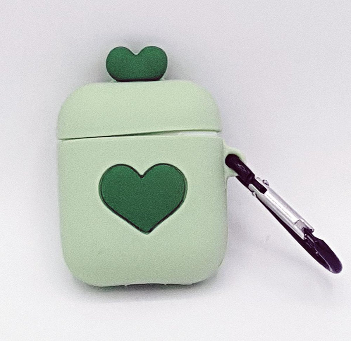 Cartoon Silicone Case voor Apple Airpods - love hart - groen - met karabijn  - met karabijn