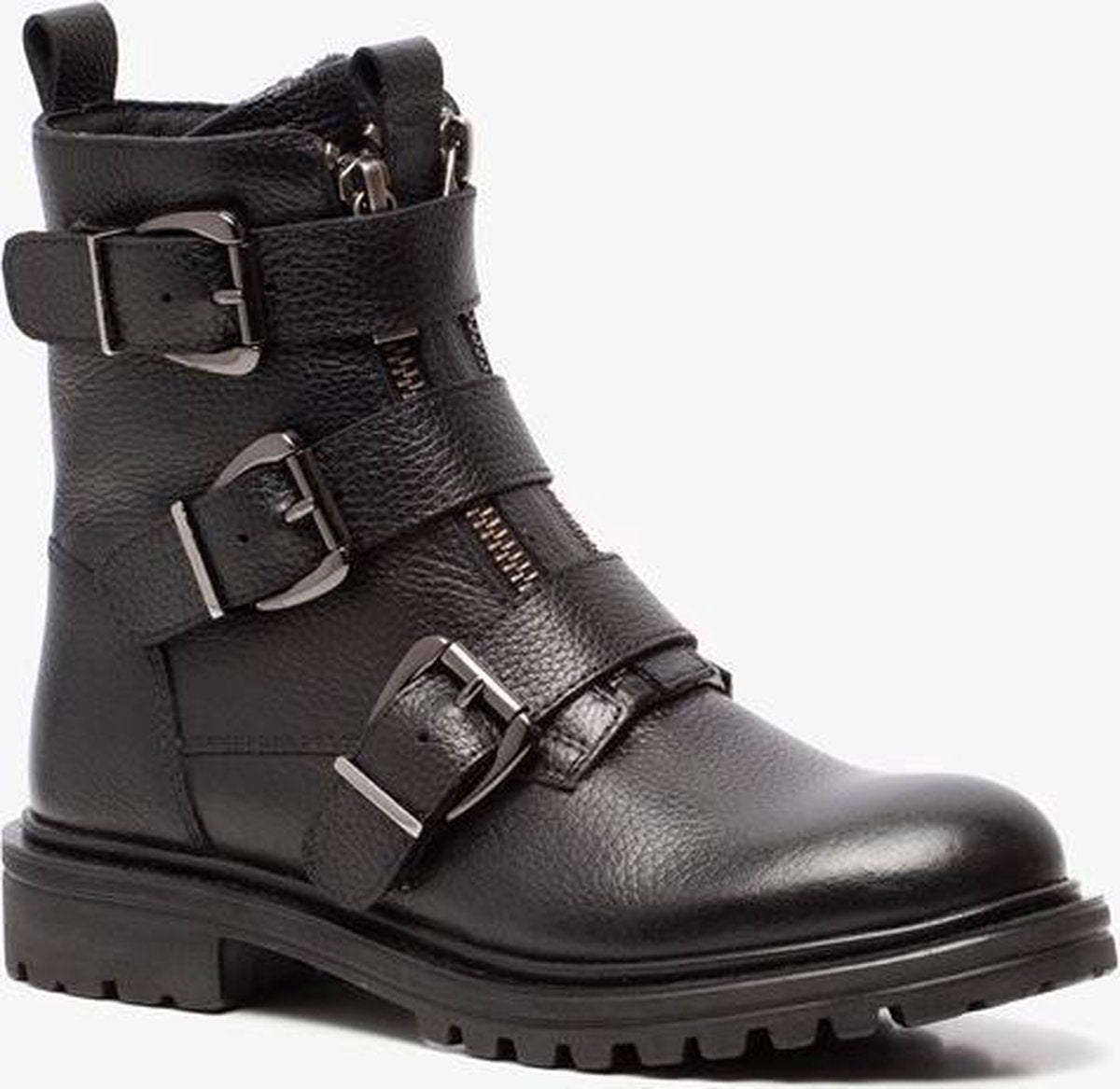 Groot leren meisjes biker boots - Zwart - Maat 30