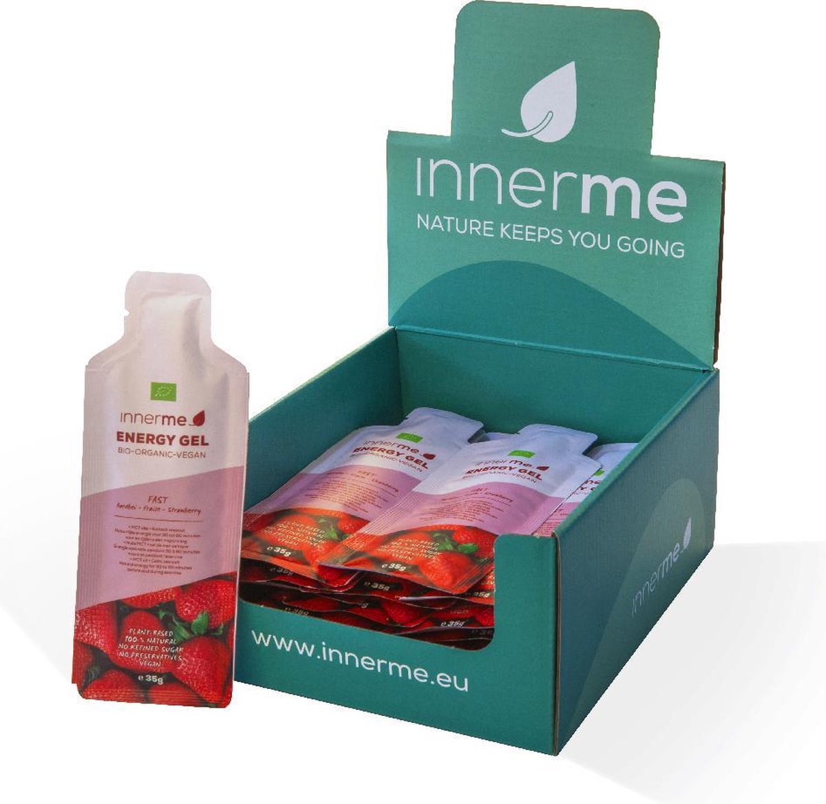 Energy Gels 'Fast' Aardbei (20x35g) - bio & vegan - vloeibare sportvoeding met vetten uit kokos - snel opneembaar - bevat Keltisch zeezout
