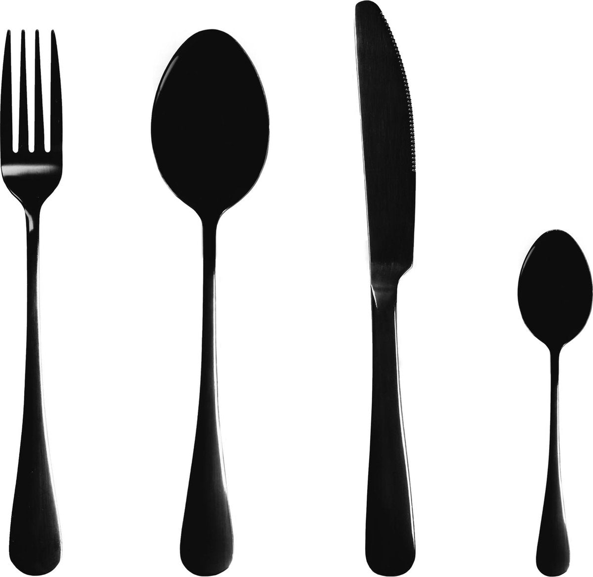 Krumble Bestekset van 4 / Bestek / Campingbestek/ Mes / Vork / Lepel- Zwart