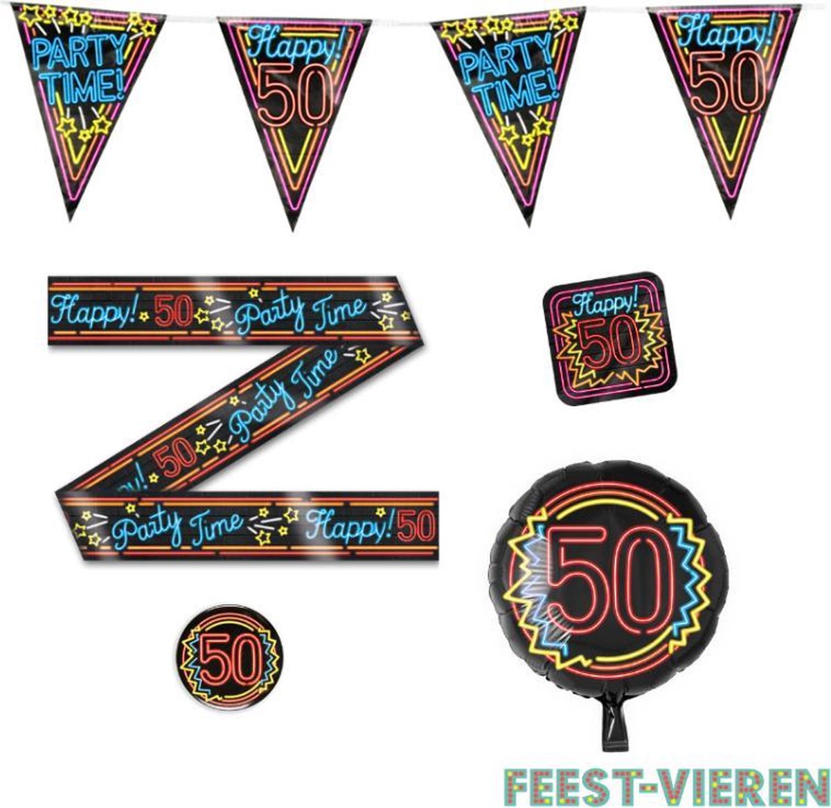 50 jaar verjaardag versiering pakket Neon