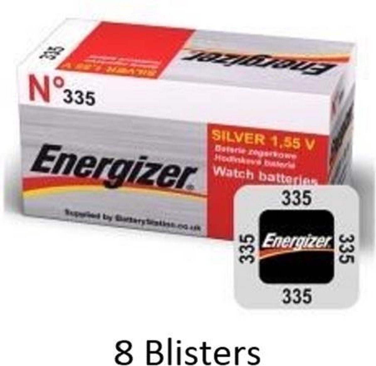 8 stuks (8 blisters a 1 stuk) Energizer Zilver Oxide Knoopcel 335 LD 1.55V