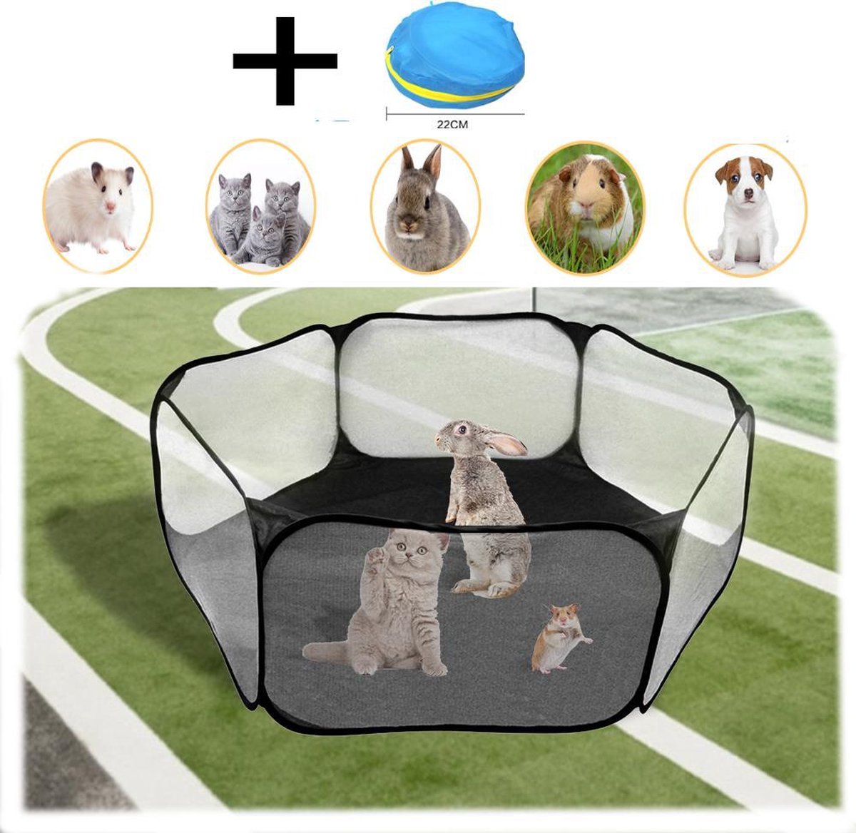 Opvouwbare knaagdieren ren | Hamster ren | Cavia ren | Konijnenren | Incl. opbergzak | 120cm breed | 38cm hoog | Zwart