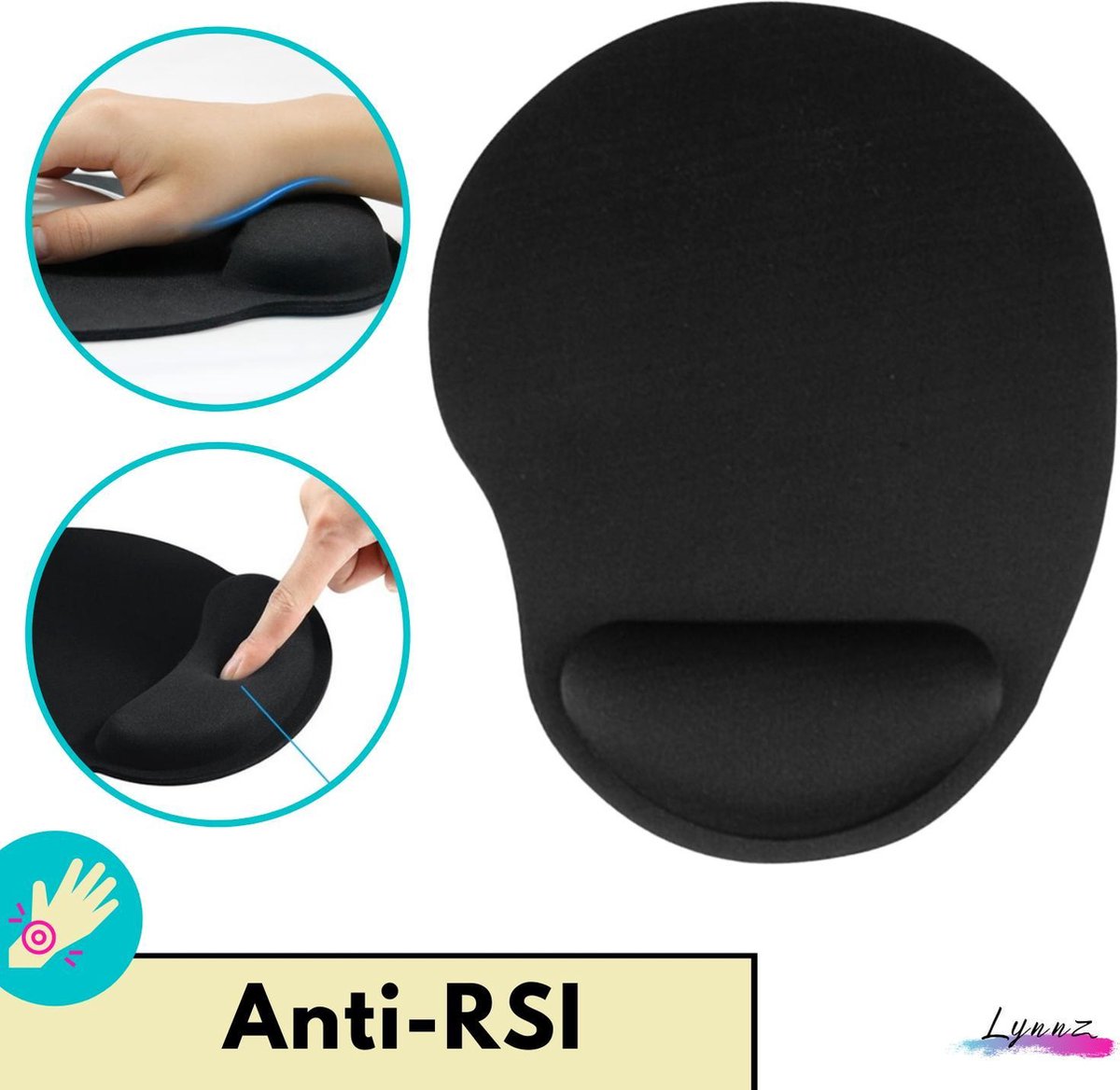 Lynnz® Muismat met polssteun ergonomisch zwart 2021 | gel - anti RSI - ergonomische muismat - muis - muismatten - rechtshandig - gaming - kantoor