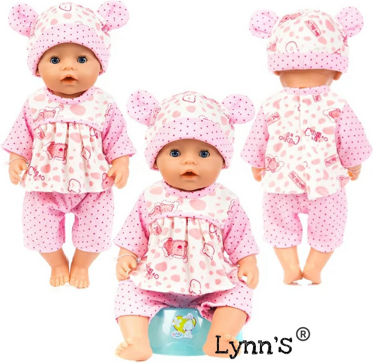 Poppenkleertjes - Geschikt voor Baby Born - Roze outfit - Muts