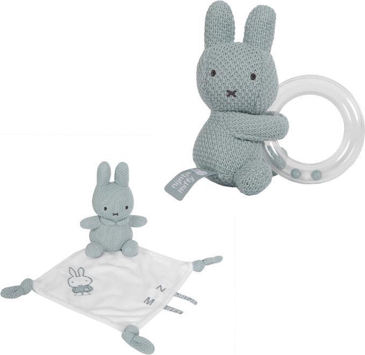 Nijntje Geschenkset voor baby - Ringrammelaar en Knuffeldoek - Green Knit Nijntje