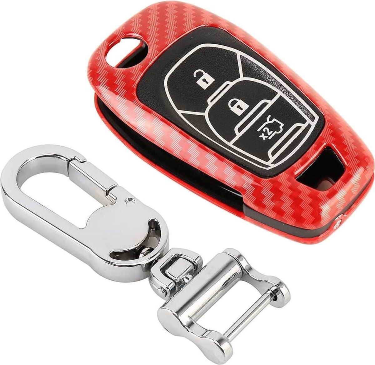 Koolstofvezel textuur autosleutel beschermhoes opvouwbare sleutelaccessoires voor Chevrolet Cruz 2018 (rood)