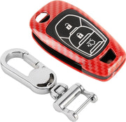 Koolstofvezel textuur autosleutel beschermhoes opvouwbare sleutelaccessoires voor Chevrolet Cruz 2018 (rood)