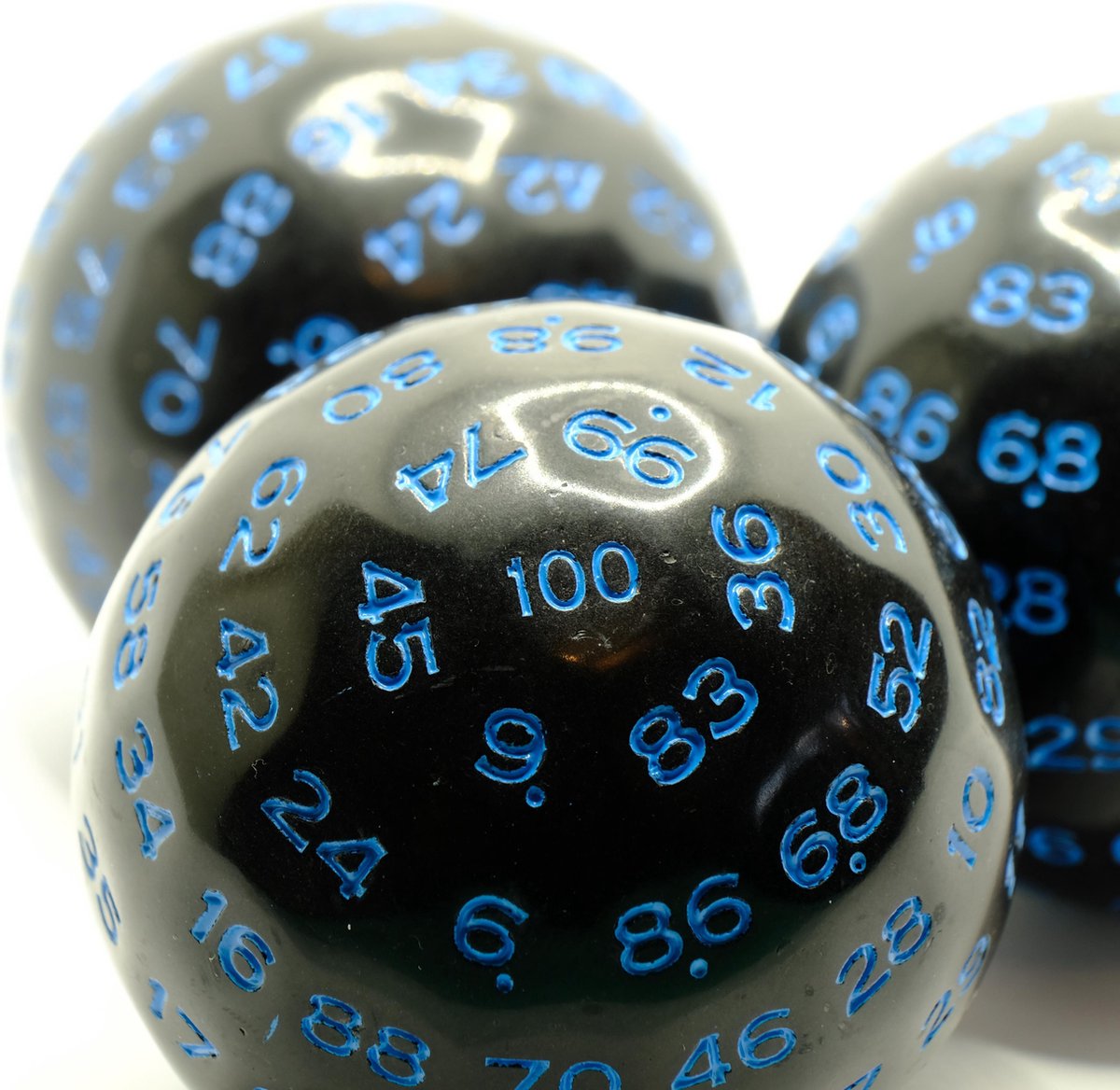 D100 / D Hunderd / D Honderd | Zwart en Blauw | Dobbelsteen met Honderd Vlakken | Dobbelsteen met 100 Vlakken | DnD / D&D / Dungeons and Dragons