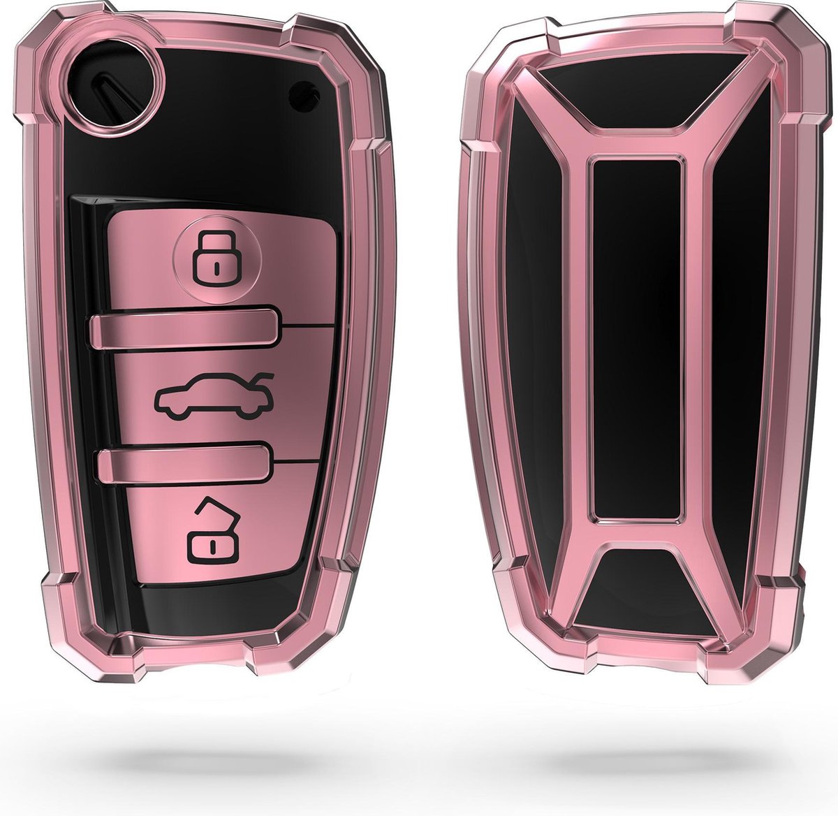 kwmobile autosleutelhoes voor Audi 3-knops autosleutel - TPU beschermhoes - sleutelcover - Transformer Sleutel design - hoogglans roségoud / zwart