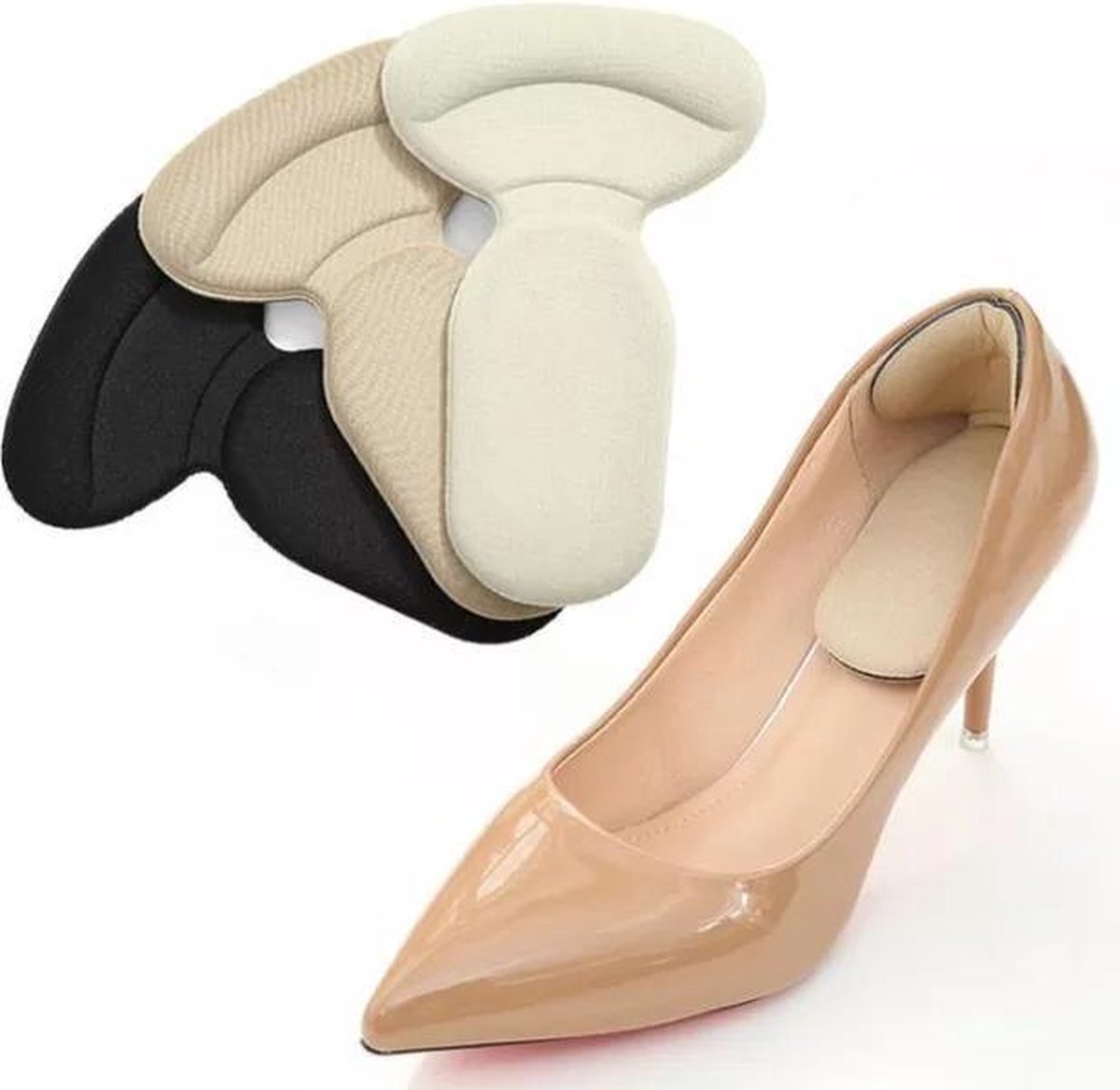LOUZIR 2 paar zelfklevende siliconen hielbeschermers - inlegzolen voor hoge hakken of schoenen - zachte en flexibele kussentjes - voorkomt blaren en pijn - combinatie van beige en zwart - one size