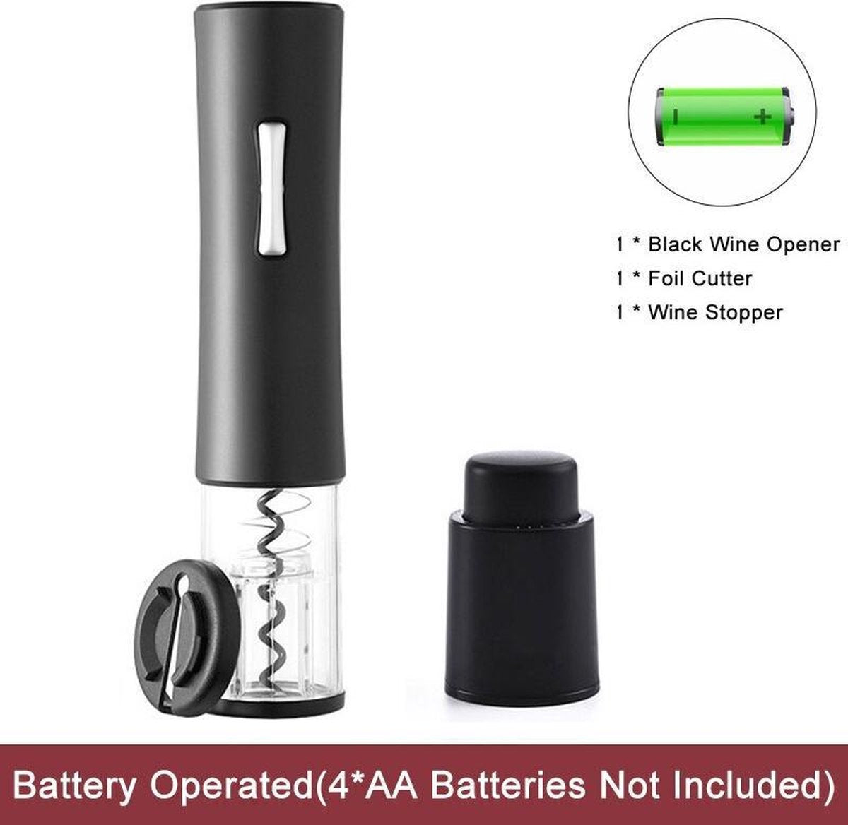 Baymate Wijn Kurkentrekker Draadloze Kurkentrekker Wijnopener Automatische Folie Cutter Elektrische Wijn Flesopeners Draagbaar Black Add A Stopper