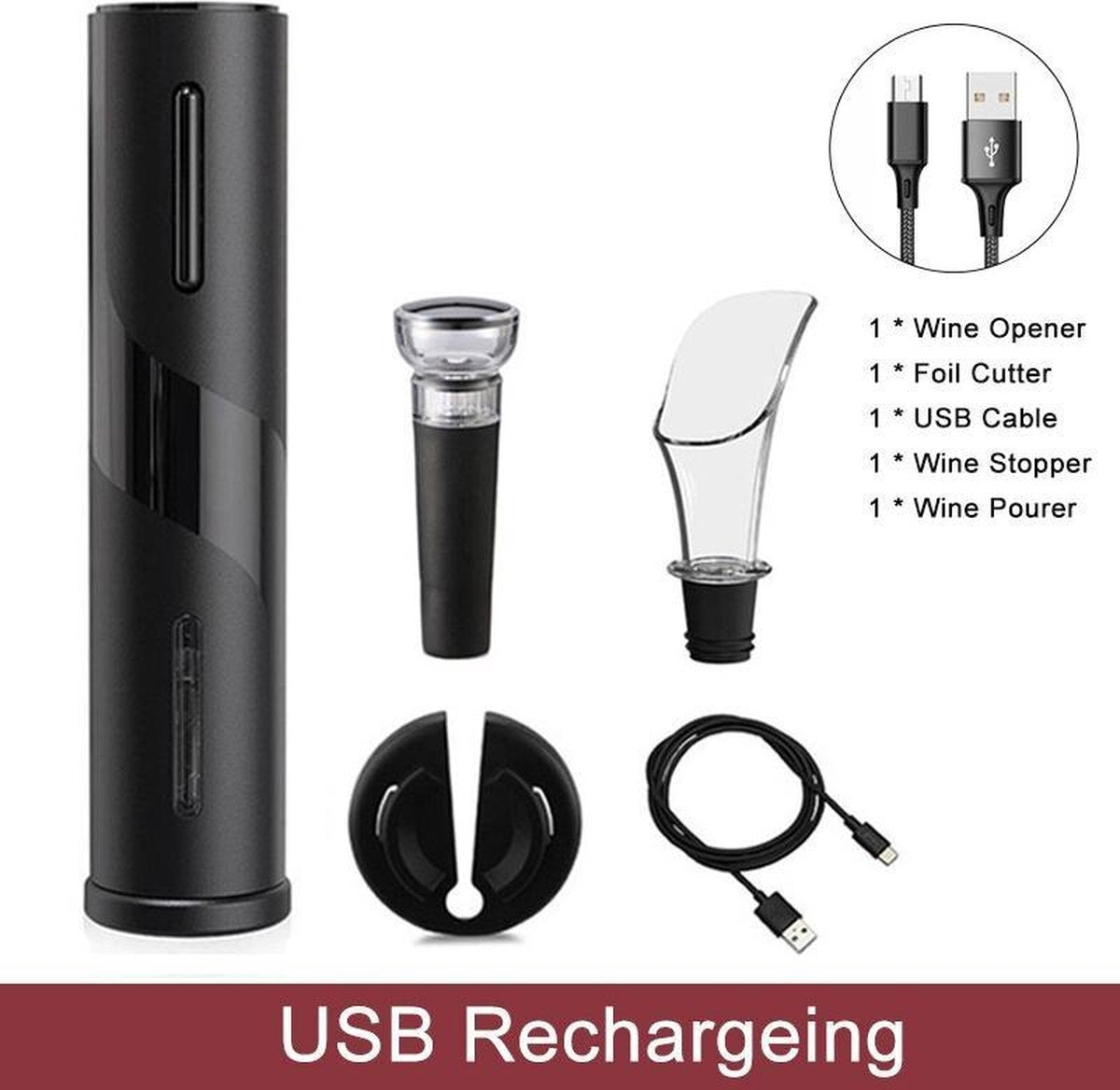 Baymate Elektrische Wijnopener Oplaadbare Automatische Kurkentrekker Wijn Flesopener met Folie Cutter & USB Opladen Keuken Tool Blikopener USB Chargeing Set2