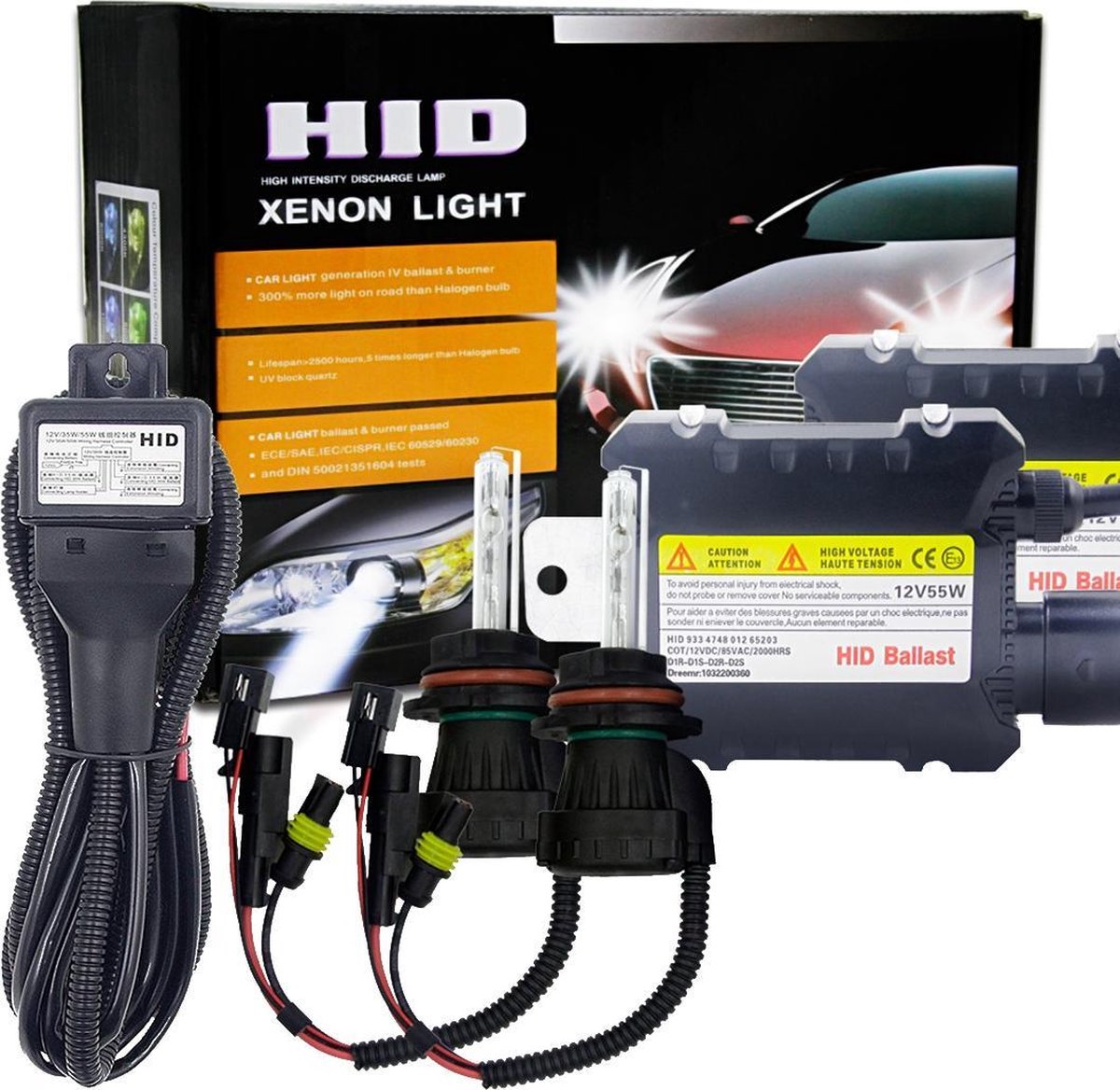 55W 9004/9007 / HB1 / HB5 6000K HID Xenon Conversion Kit met High Intensity Discharge Alloy Slim Ballast