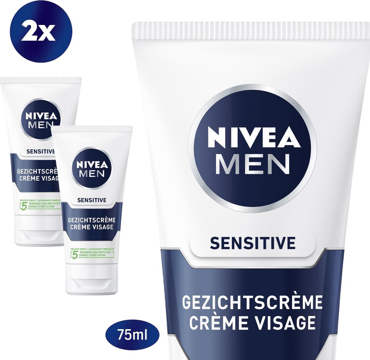 NIVEA MEN Sensitive Dagcrème - voor de Gevoelige Huid - 2 x 75 ml - Voordeelverpakking
