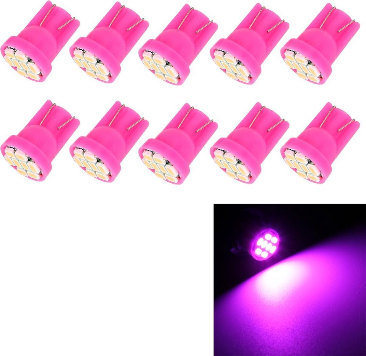 10 STKS T10 8 LED autosignaal gloeilamp (roze licht)