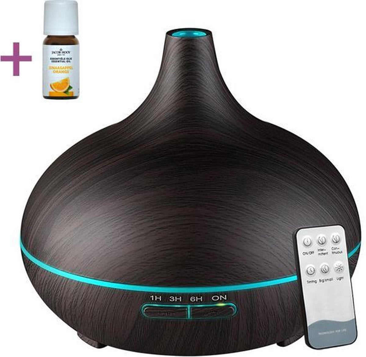 Aroma Diffuser 550ml met afstandsbediening en Jacob Hooy olie - Vernevelaar - Luchtbevochtiger - Donkerbruin