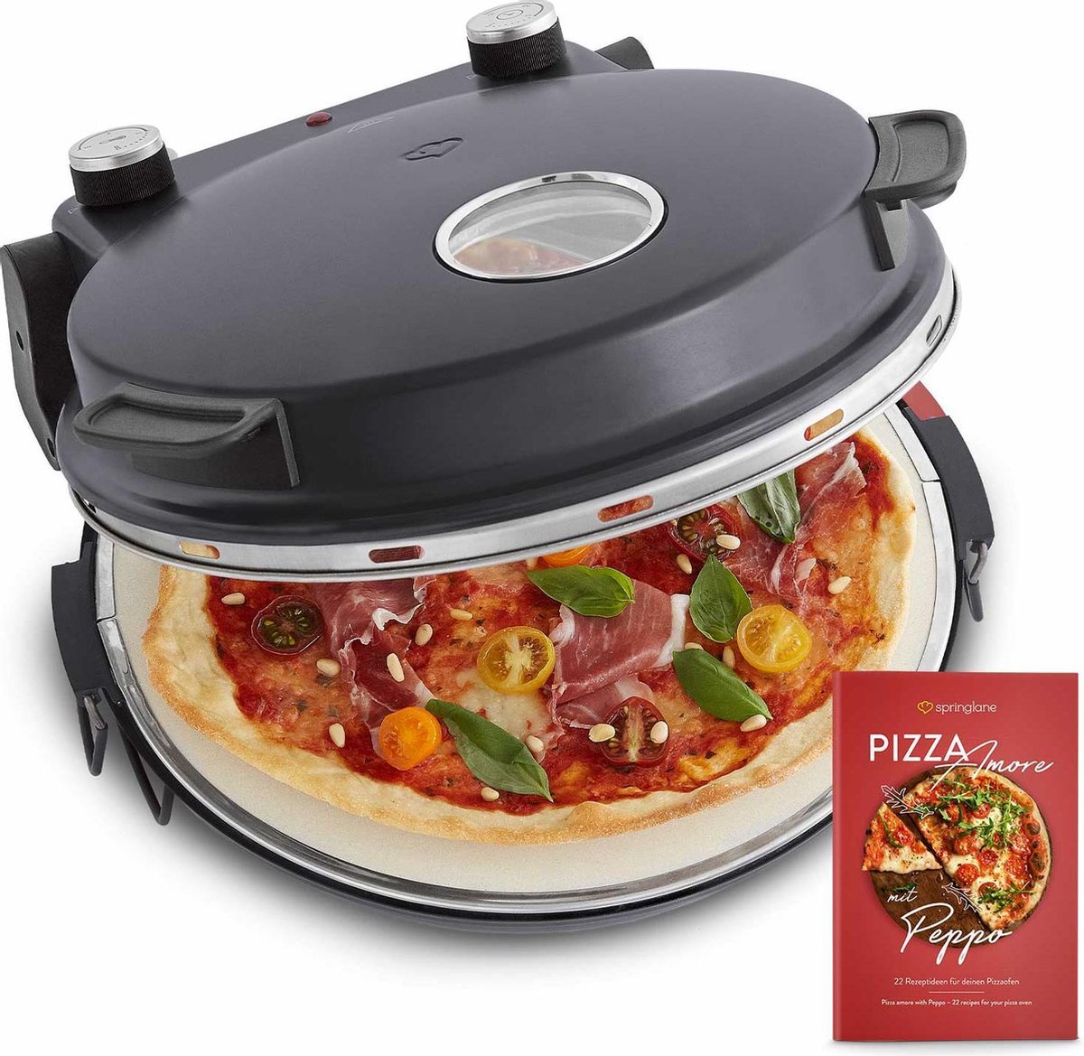 Springlane Pizzaoven Peppo - 1200 W - Antraciet