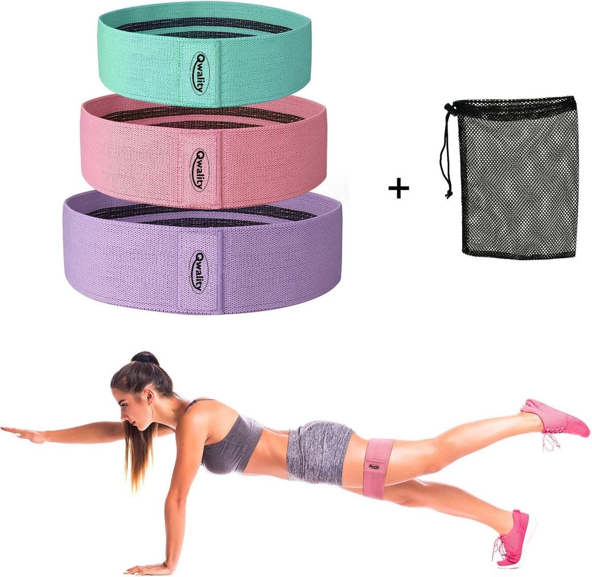 Weerstandsbanden 3x Stof – Sport Elastiek Banden- Resistance Bands - Thuis Train Set – Fitness - Inclusief Oefeningen - Qwality