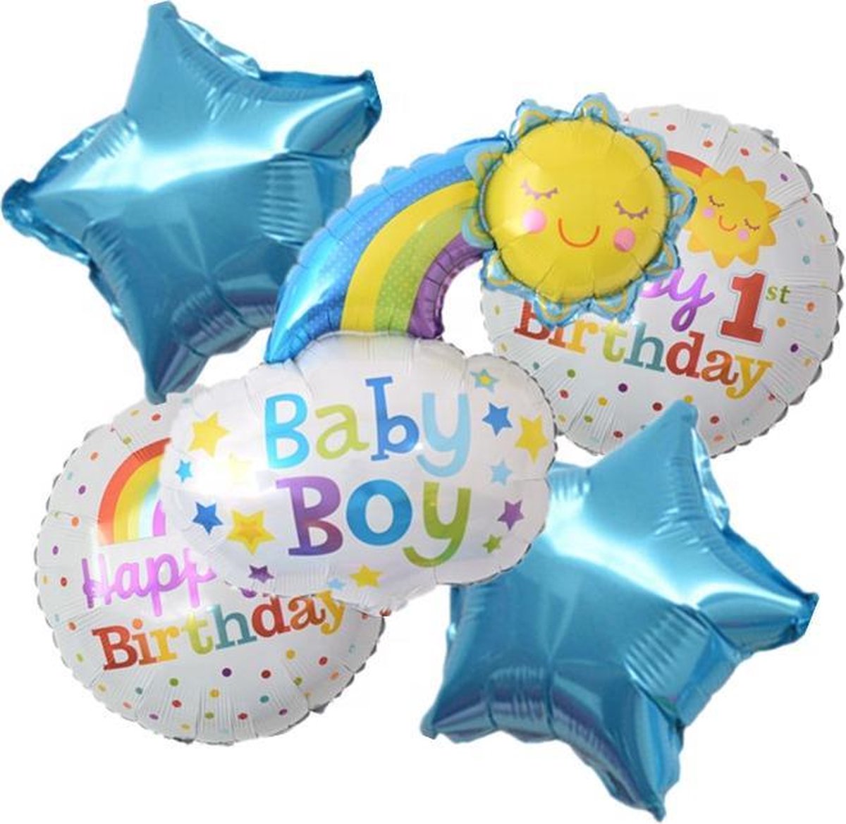 Verjaardags-Set(5Stuks)-1e Verjaardag-JONGEN-Folie-Ballonnen 1+ 1 gratis