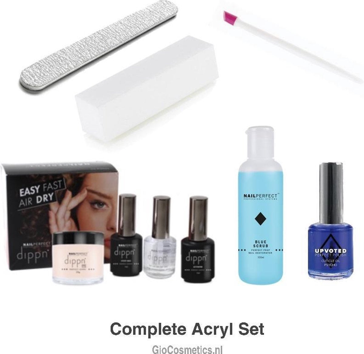 Acrylset compleet - Nagel set Acrylic + Blue Scrub + Nagelriem olie + Blokvijl + Nagelvijl + Bokkenpootje - Dippn Systeem kunstnagels