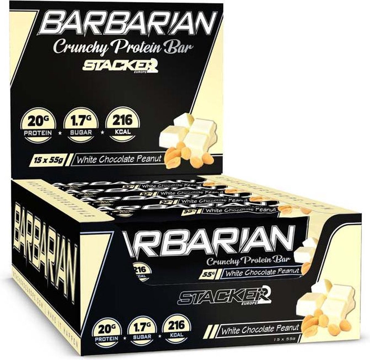 Barbarian - Proteïne Repen - Witte Chocolade & Pinda - 15 eiwitrepen