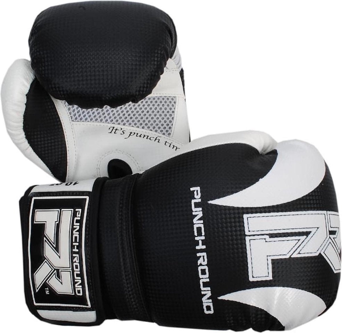 Punch Round Bokshandschoenen SLAM Mat Carbon Zwart Wit 12 OZ Bokshandschoenen