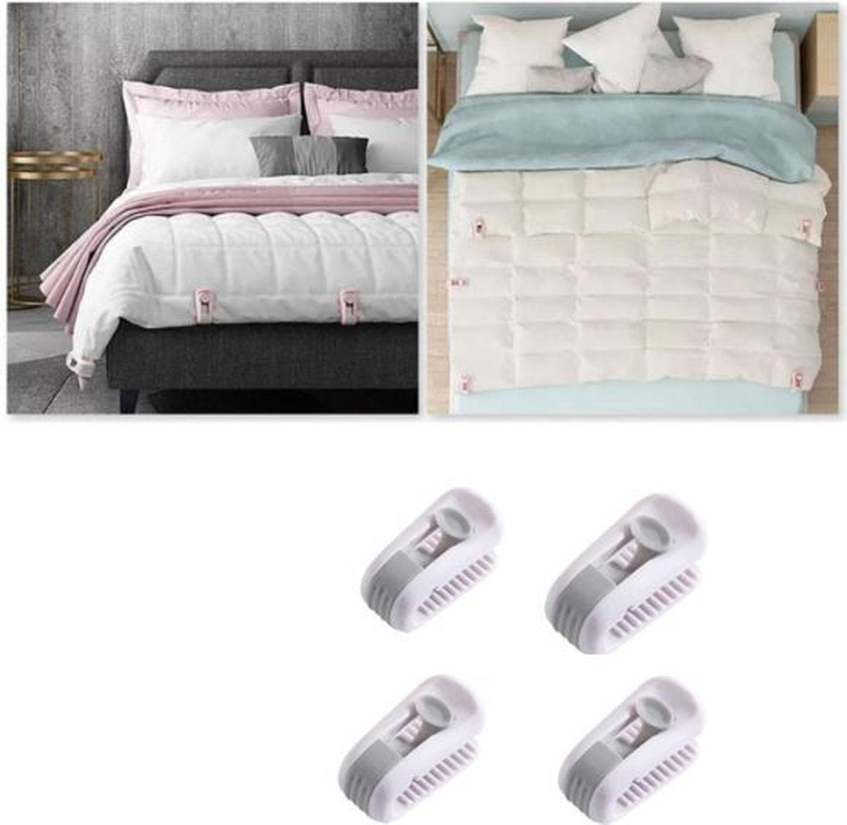 4 Stuks - Stevige Dekbed Knijpers - Dekbedclips - Lakenklemmen - Clips - Dekens - Laken - Licht paars - Bed Opmaken - Lakenclips