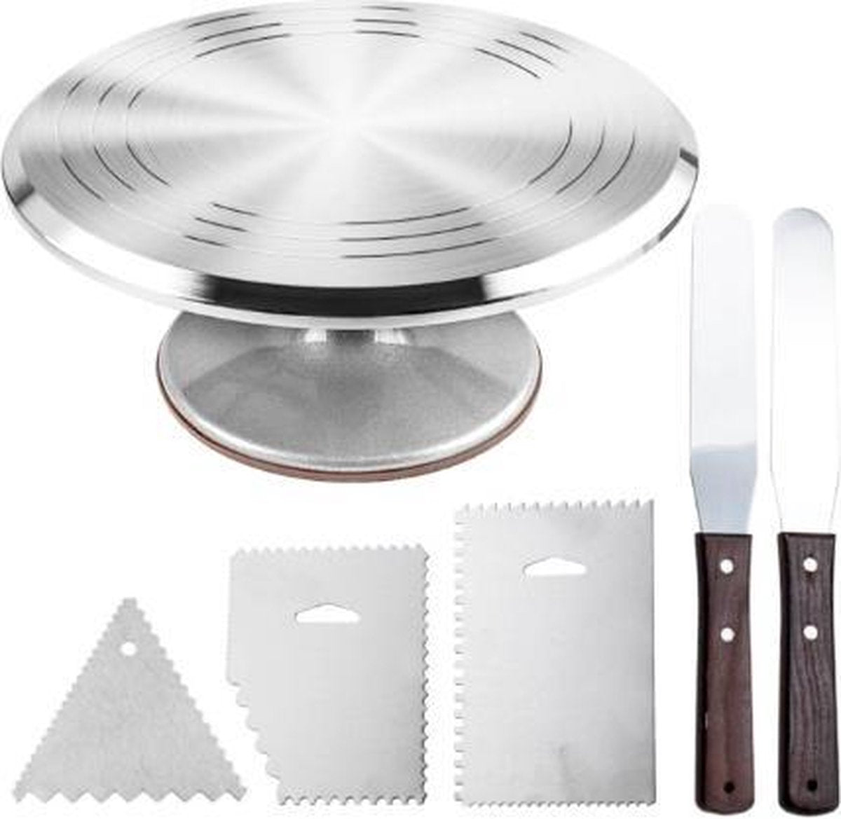 Luxe RVS Draaitafel Taart set - Draaiplateau set - Taart Accessoires Set - Roterende Cake Stand - Taart benodigdheden - Diameter van Ø31cm
