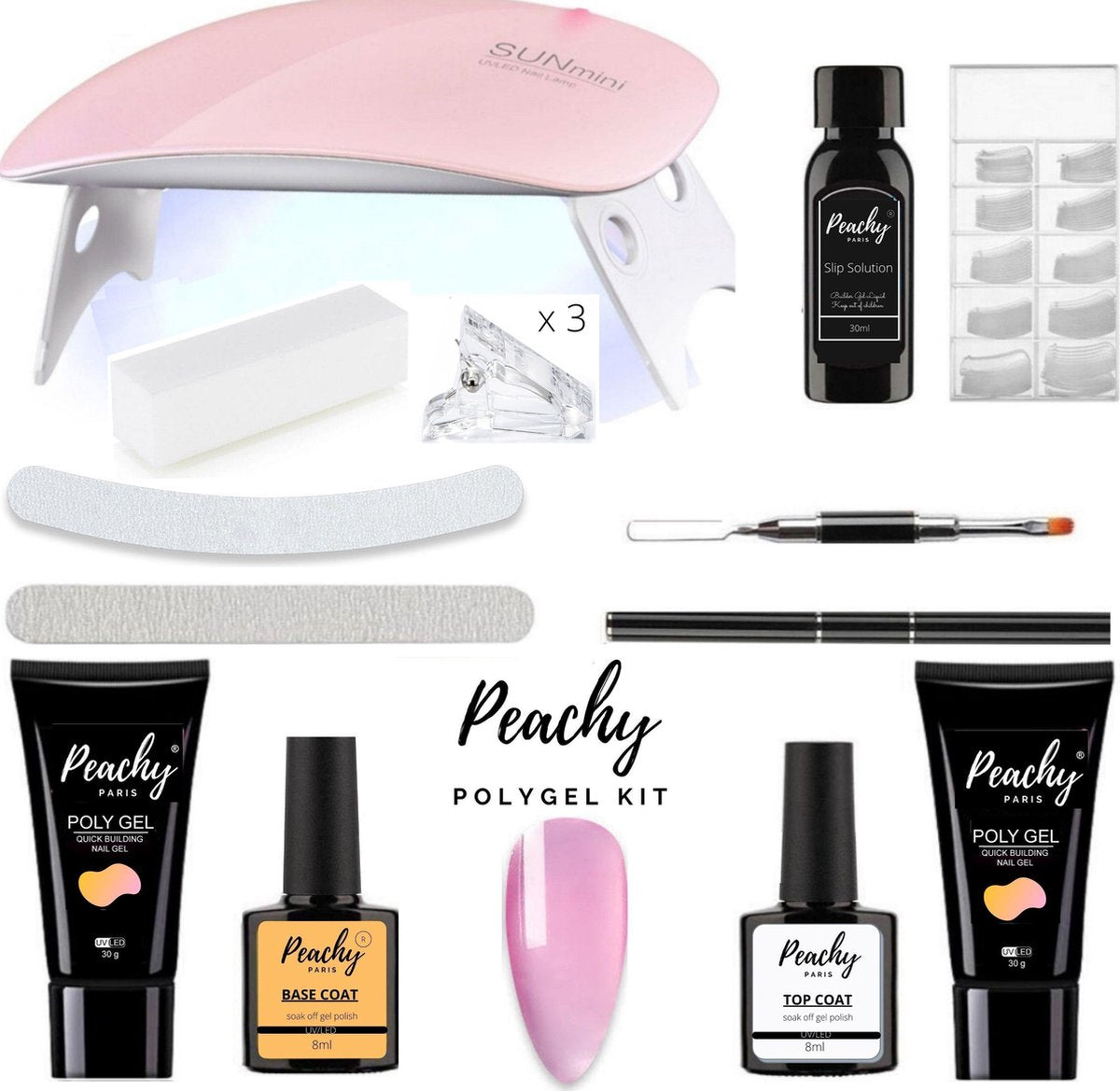 PEACHY ® Paris POLYGEL Kit - Mini UV Led Lamp - Clear Rose  30gr - Gellak - Nageldroger Nagellak set- Kit Polygel Starterspakket Starterpack Start pakket - Gel Nagellakset - Nagelverlenging - Nail Extention - Tips