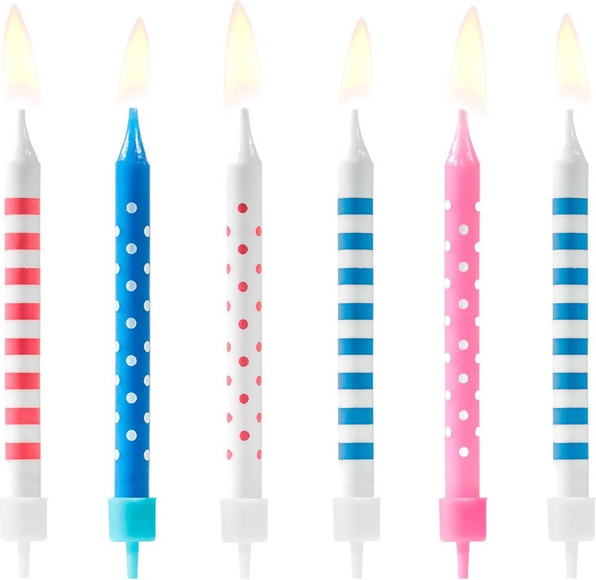 PartyDeco Verjaardagskaarsjes Stippen & Strepen Blauw/Roze