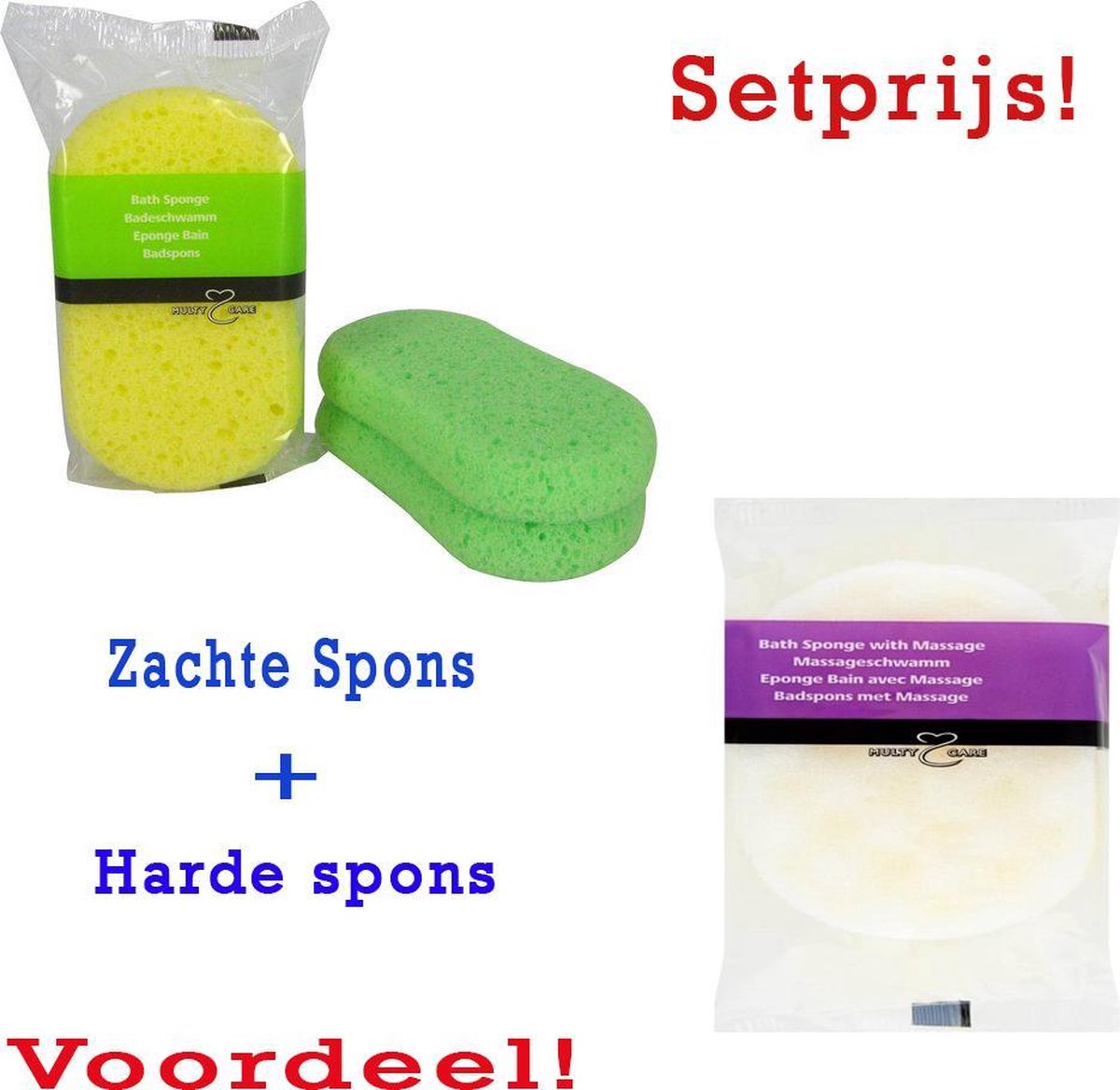 Multy Multi - badspons - SET VAN 2 - multy soft spons & massagespons in 1 - goedkope spons - baden - badkamer - Badspons met en zonder ruwe kant - Voor een tintelend frisse huid - badsponzen - Soft spons - zachte huid - SET sponzen 2 stuks