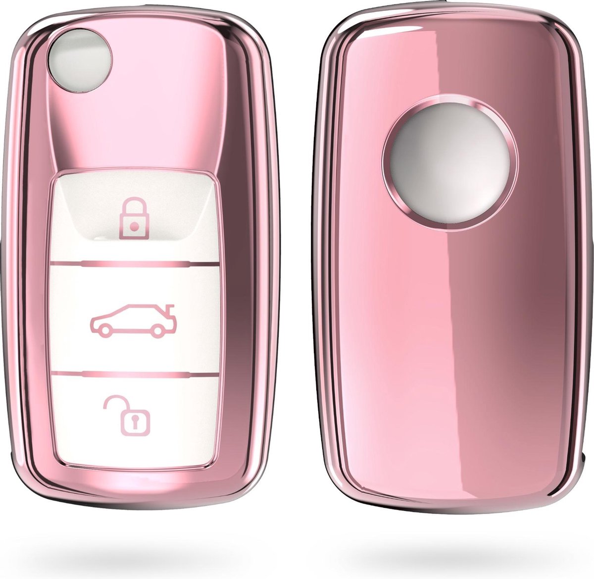 kwmobile autosleutelhoes voor VW Skoda Seat 3-knops autosleutel - TPU beschermhoes in hoogglans ros�goud / wit
