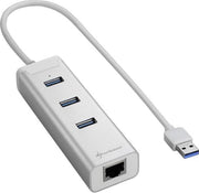Sharkoon 3-Port USB 3.0 Aluminium Hub + RJ-45 Ethernet Adapter - Zilver
