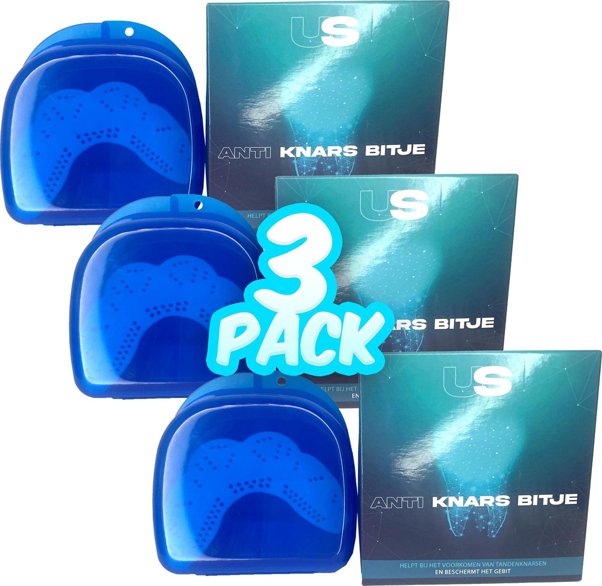 Ultrasativa® - Anti Knarsbitje voor Volwassenen & Kinderen - 3 Pack - Knarsbitje op maat - Nachtbitje