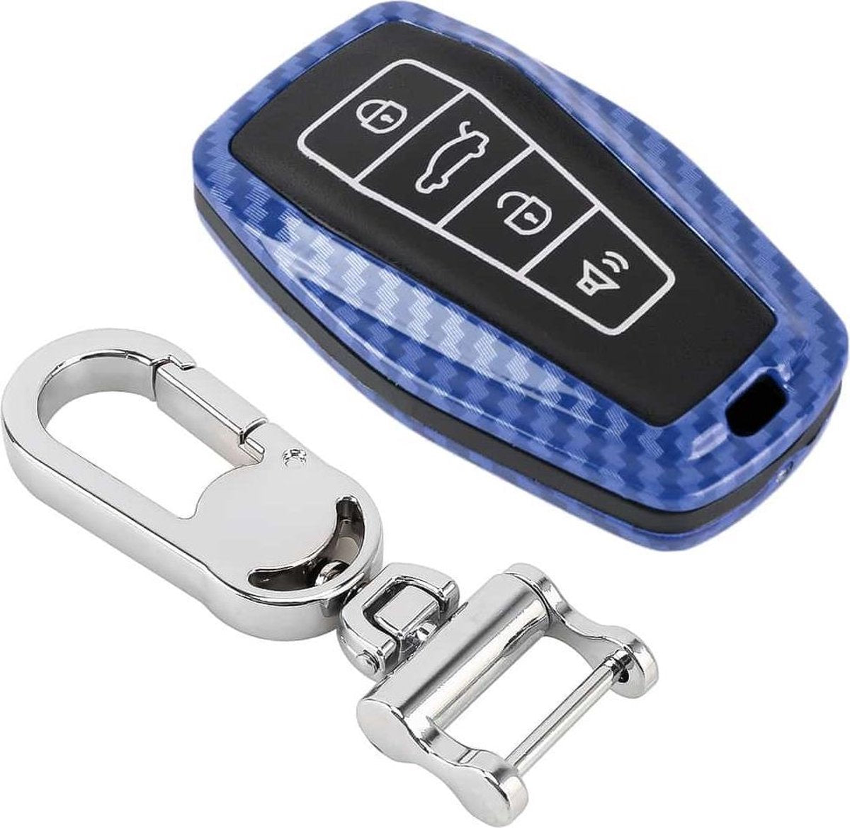Koolstofvezel textuur autosleutel beschermhoes voor Geely A06 (blauw)