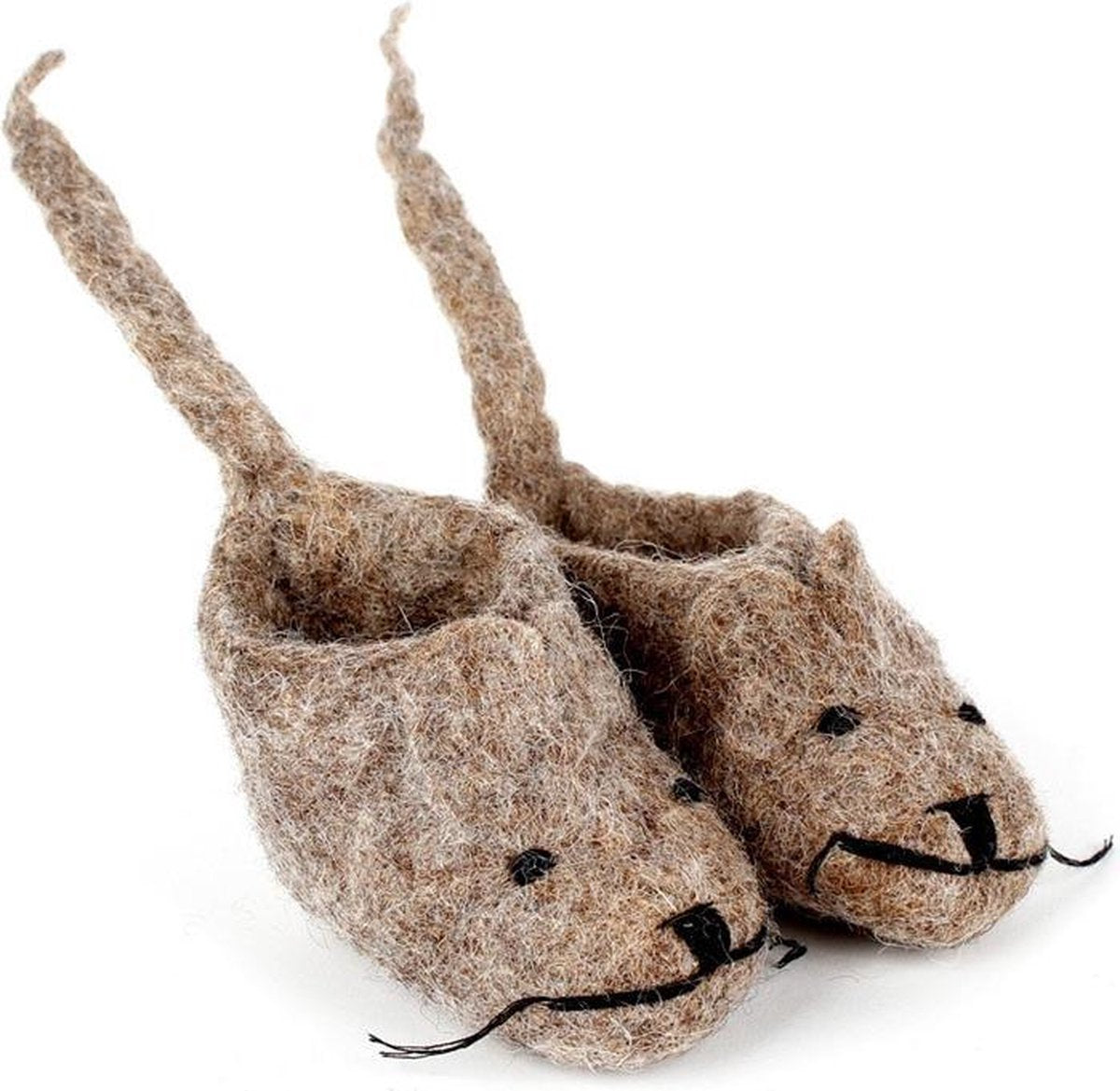 Vilten slofjes muisje met staart naturel