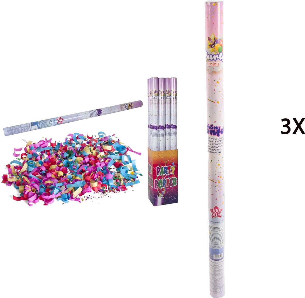 Discountershop party popper - 3x Party confetti shooter 100 cm - party popper confetti kanon