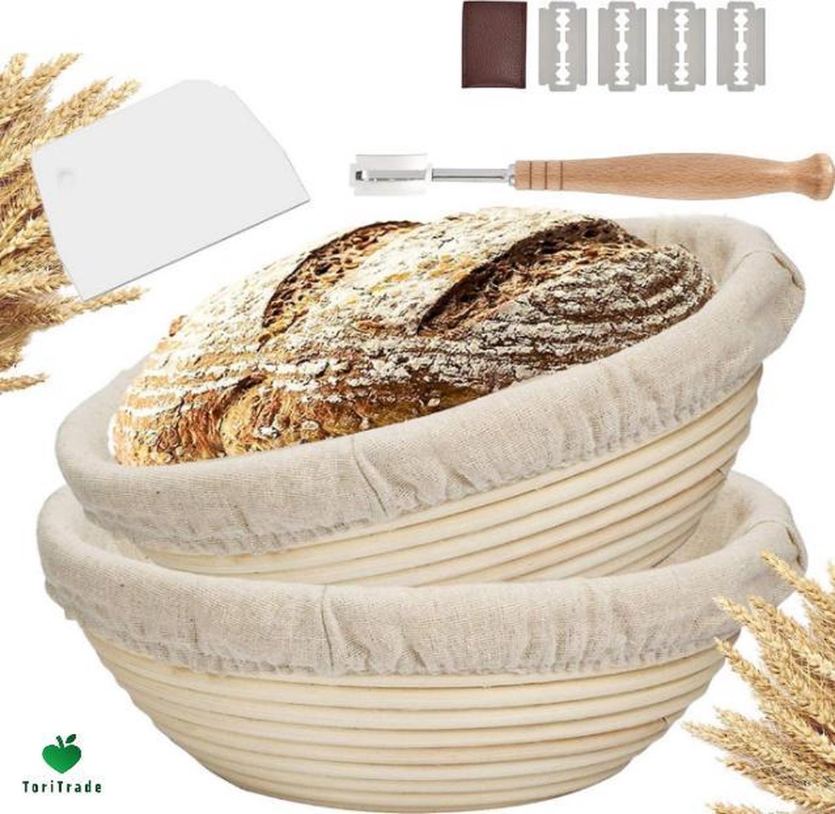 ToriTrade 2 STKS Rijsmandje Rond Ø20x8cm -incl. Deegkleed