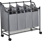 Nancy's Wassorteerder 4 Vakken - 140 L Grijs Opvouwbare Wasmand - Waskar Grijs